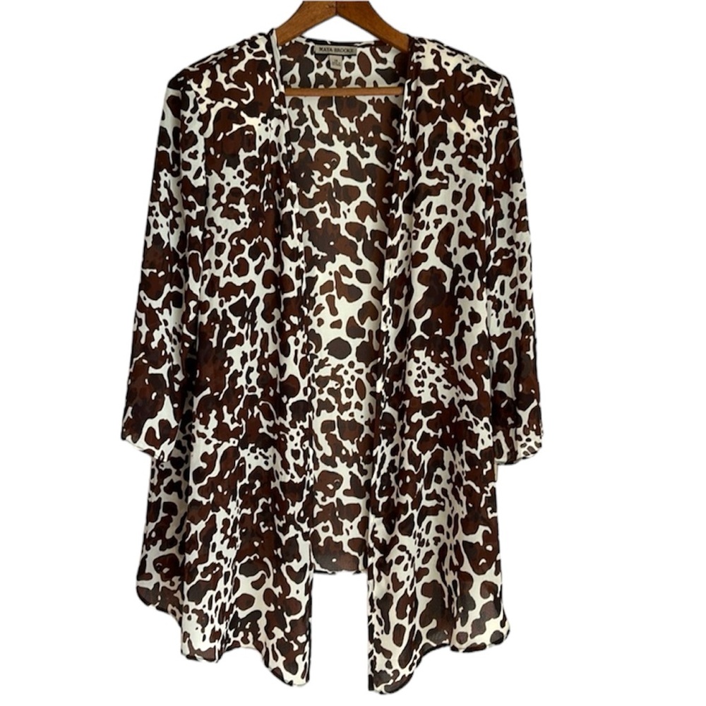 NEW NWT MAYA BROOKE Animal print cardigan brown tan size 14 giraffe print slinky